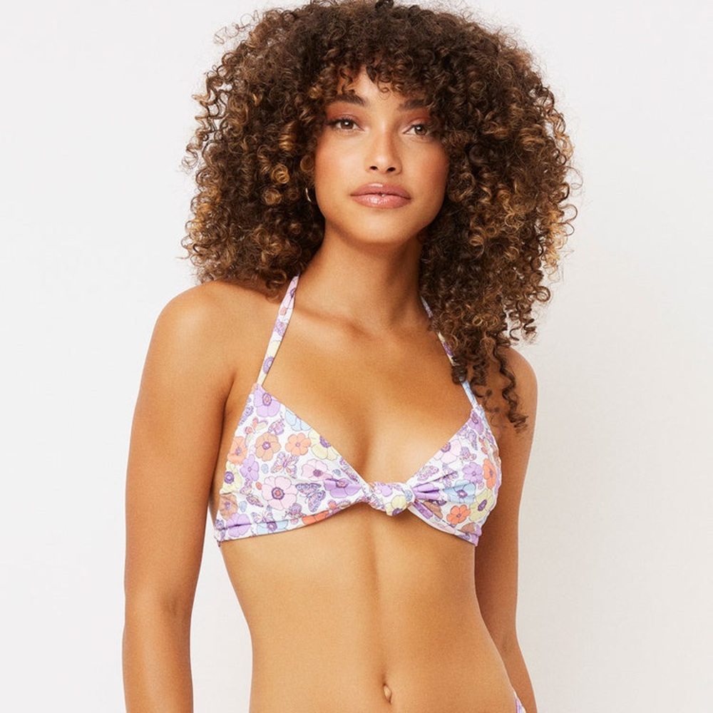 Frankie’s Bikinis Gabe Halter String Bikini Top in Mariposa